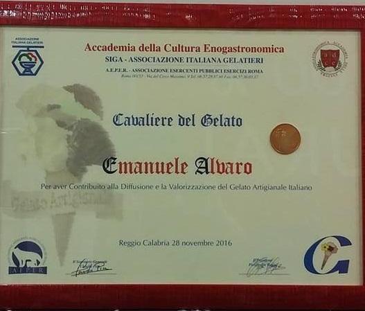 Emanuele Alvaro Cavaliere del Gelato Accademia Cultura Enogastronomica 2016
